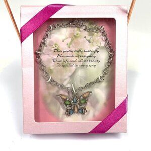 Butterfly Life Is Special Charm Bracelet Beaded Crystal Silver Chain Link NIB
